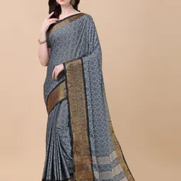 KALINI Grey & Gold-Toned Woven Design Zari Pure Silk Ikat Saree image 1