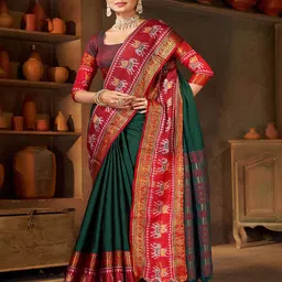 MAGNEITTA Ethnic Motifs Woven Design Narayan Peth Zari Saree image 1