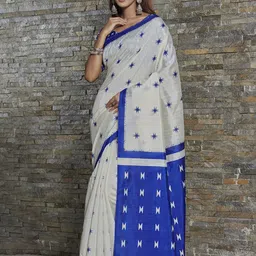 Saree mall Off White & Blue Printed Art Silk Bagh Sarees-picture-38