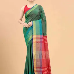 Silk Land Green & Red Zari Art Silk Arani Saree-picture-28