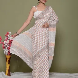 Shivanya  Handicrafts Floral Pure Cotton Block Print Saree image 2