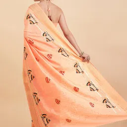 Sangria Peach-Coloured Cotton Blend Embroidered Saree image 2
