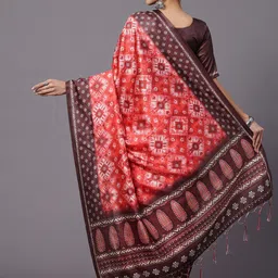 Mitera Maroon & Peach-Coloured Silk Blend Ikat Saree image 3