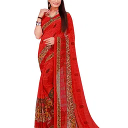 SAADHVI Black & Red Geometric Pack of 2  Pure Georgette Saree image 3