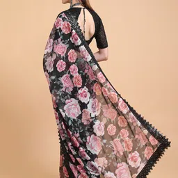 Sangria Black & White Floral Sequinned Pure Georgette Saree image 3