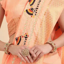 Sangria Peach-Coloured Cotton Blend Embroidered Saree image 4