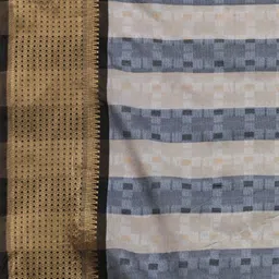 KALINI Grey & Gold-Toned Woven Design Zari Pure Silk Ikat Saree image 5