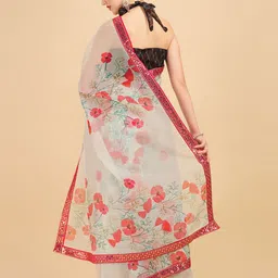 Sangria Copper-Toned & Cream-Coloured Floral Mirror Work Organza Saree image 5