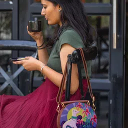 Kalankit Graphic Printed Leather Sling Bag image 4