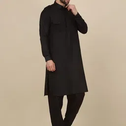 kraft india Men's Cotton Pathani Kurta With Drawstring Salwar Set image 3