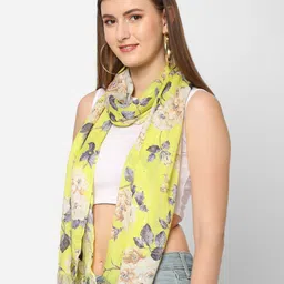 Cloth Haus India Women Yellow & Cream-Coloured Sequins Floral Printed Scarf image 4