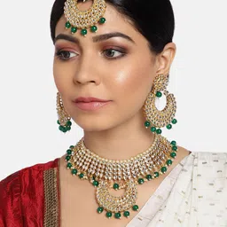 Zaveri Pearls Gold-Plated & Green Kundan Studded Jewellery Set-picture-29