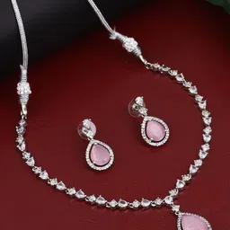 Anvik Women Silver-Plated Cubic Zirconia Studded Necklace Set image 4