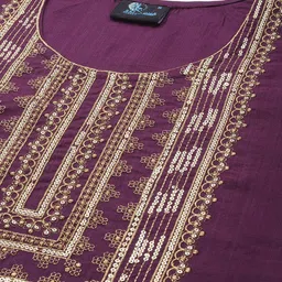 SERONA FABRICS Women Violet Embroidered Kurta with Trousers & With Dupatta image 2