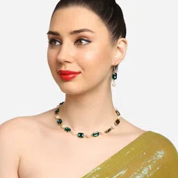 Zaveri Pearls Gold-Plated Stone-Studded & Beaded Jewellery Set image 3