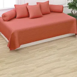 Trance Home Linen 6-Pcs Rust Colored Striped Cotton Diwan Set-picture-32