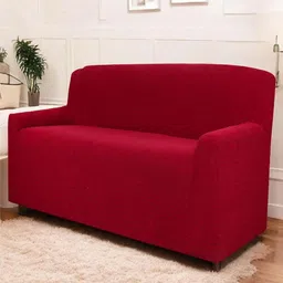 HOUSE OF QUIRK Universal Maroon Self Design Jacquard 4 Seater Soft Touch Sofa Cover & Arms image 1