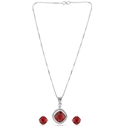 Rubans Rhodium-Plated CZ Stone Studded Pendant Necklace Set image 3