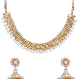 Sukkhi Gold-Plated & White Pearl Beaded Choker Jewellery Set image 2
