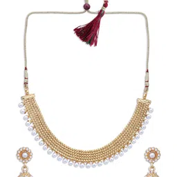 Sukkhi Gold-Plated & White Pearl Beaded Choker Jewellery Set image 3