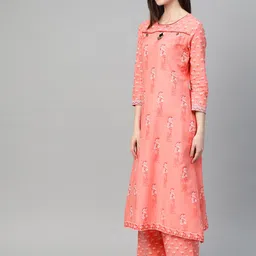 Ishin Women Pink & Off-White Block Print Kurta with Palazzos image 4
