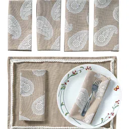 SWAYAM Beige & White Printed Cotton 6-Seater Table Linen Set image 4