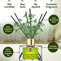 The Aroma Factory Transparent & Green Lemongrass Reed Aroma Oil Diffusers 100 ml image 3
