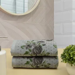 RANGOLI Pack of 2 Grey Printed 450 GSM Cotton Hand Towels-picture-27