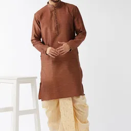 VASTRAMAY Woven Design Mandarin Collar Straight Kurta With Dhotipants-image-5