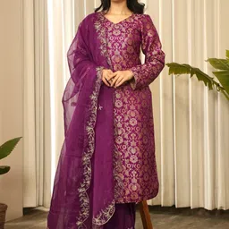 OneWe Floral Woven Design Kurta With Trousers & Dupatta-picture-38