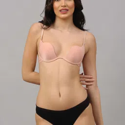 PrettyCat Beige Plunge Pushup U Shape Bra Panty Set-picture-36
