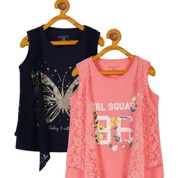 PLUM TREE Girls Pack of 2 Print Layered Tops image 1