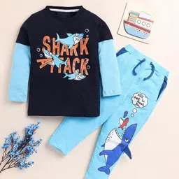 Lazy Shark Boys Printed Pure Cotton T-shirt with Trousers image 1