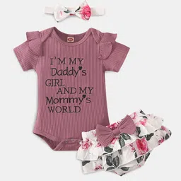 Hopscotch Girls Mauve & White Printed Top with Skirt image 1