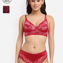 Friskers Women Pack of 2 Red & Maroon Lingerie Set-image-30