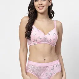 College Girl Floral Printed Cotton Lightly Padded Bra & High-Rise Brief-picture-12