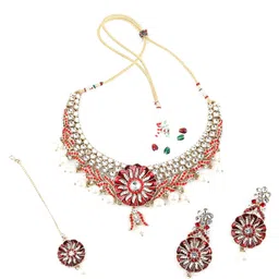 ODETTE Gold-Toned Stoned Studded Necklace & Earring Set-picture-24