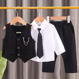 INCLUD Boys Single-Breasted Waistcoat with Shirt & Trousers 4 Piece Suit-image-76