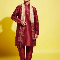 VASTRAMAY Boys Maroon Kurta with Pyjamas & With Dupatta-picture-29