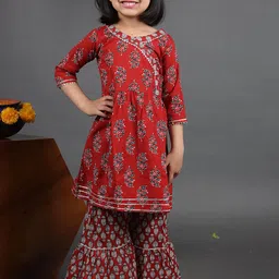Maaikid Girls Floral Printed Pure Cotton Kurta With Sharara-picture-23