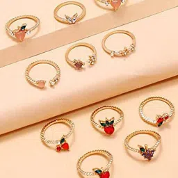 DESTINY JEWELS Set Of 11 Gold Plated Stones-Studded Finger Rings-image-46