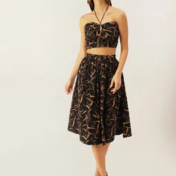DressBerry Women Black Printed Halter Neck Co-ord Set-picture-41