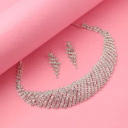 DressBerry Silver-Plated Rhinestone-Studded Necklace & Earrings-image-45