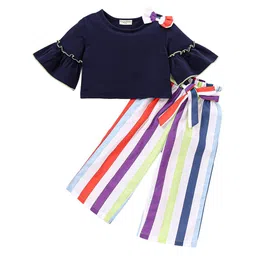 CrayonFlakes Girls Bell Sleeves Top with Striped Palazzos-image-20