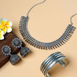 TEEJH Women Oxidised Silver-Plated Jewellery Set-picture-21