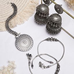 TEEJH Oxidised Silver-Toned Jewellery Set-picture-36