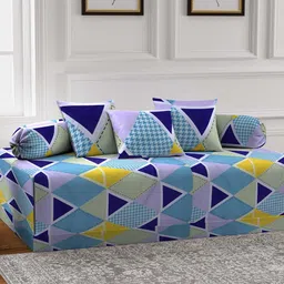 Arrabi Set of 6 Blue & Navy Blue Geometric Printed Diwan Set-image-60