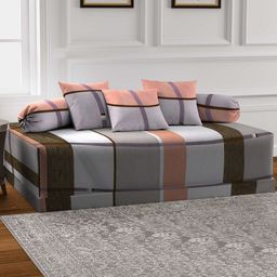 Arrabi Set of 6 Grey & Brown Geometric Printed Diwan Set-picture-31