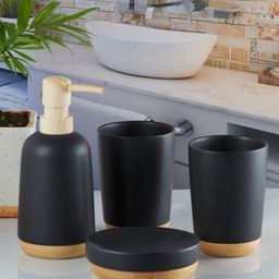 Kookee Black & Beige 4 piece Abstract Ceramic Bath Accessories Set-picture-49