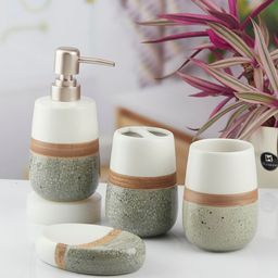 Kookee Grey & White 4 pieces Abstract Ceramic Bath Accessories Set-picture-6